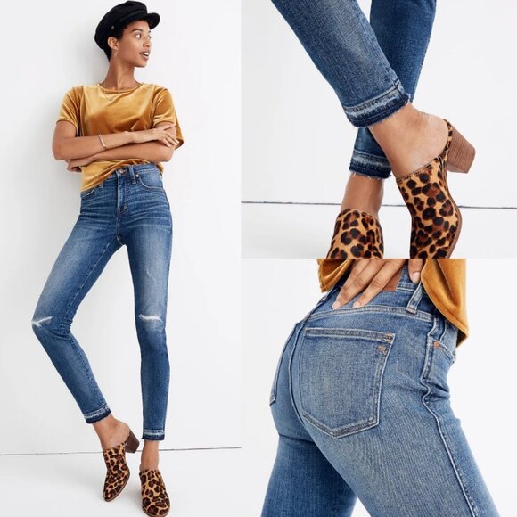 Madewell Tall Raw Hem Skinny Jeans Blue Size 25T Rip Repair Stretch 25 Denim - Picture 1 of 16